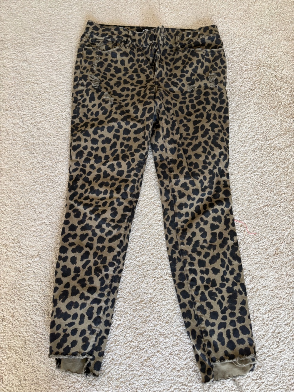 Express Leopard Print Skinny Pants - Black and Olive